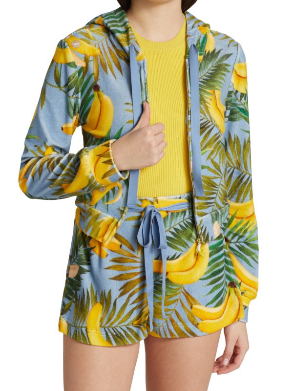 Oscar de la Renta Banana Print Terry Zip Hoodie